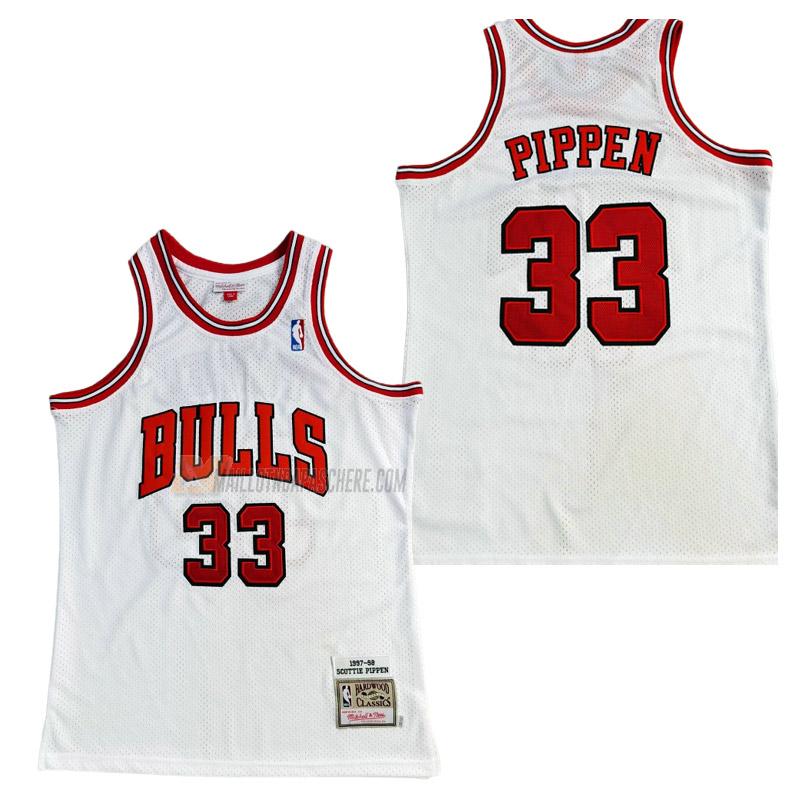 maillot scottie pippen chicago bulls de 33 homme blanc retro