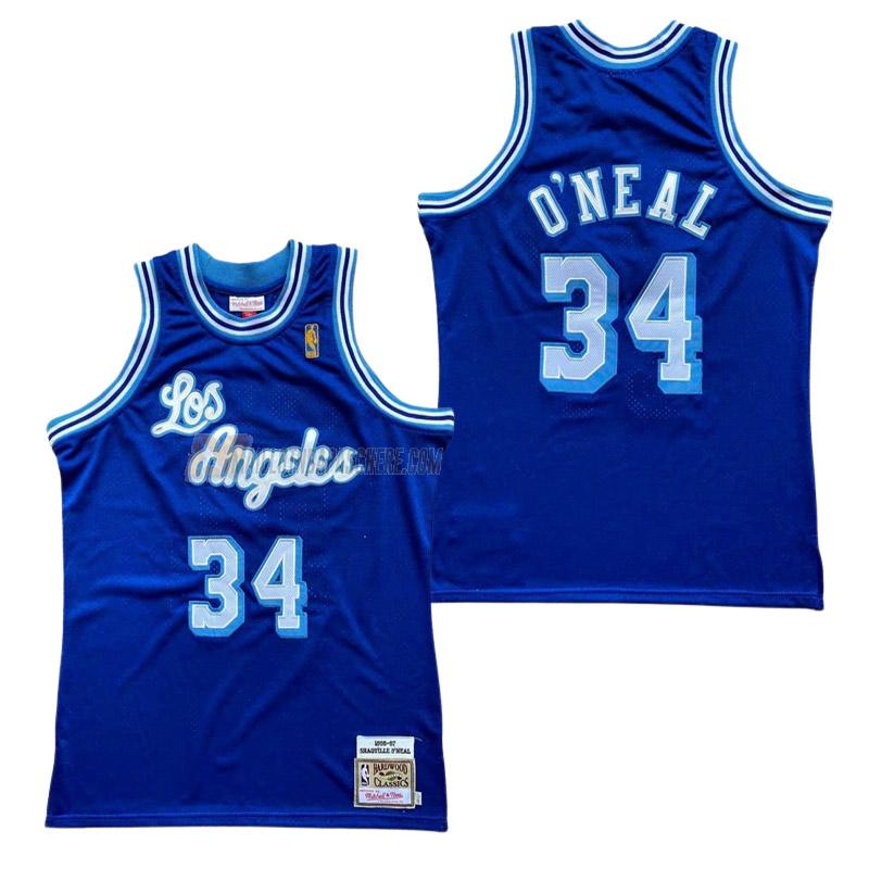 maillot shaquille o'neal los angeles lakers de 34 homme bleu retro