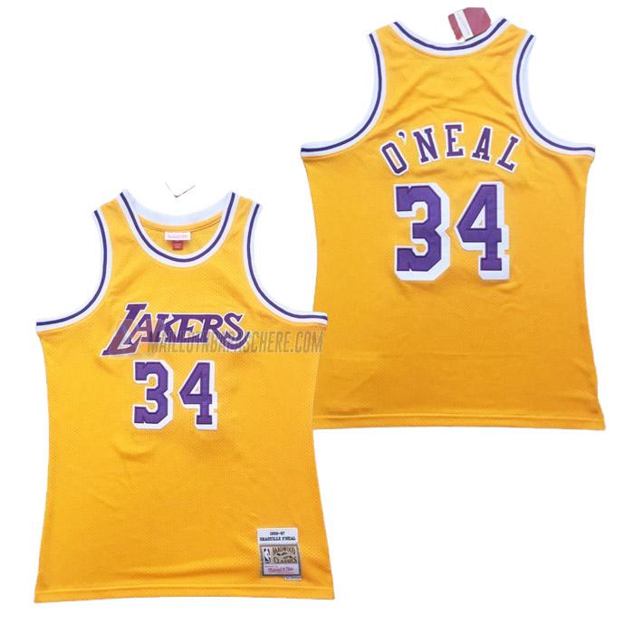 maillot shaquille o'neal los angeles lakers de 34 homme jaune retro