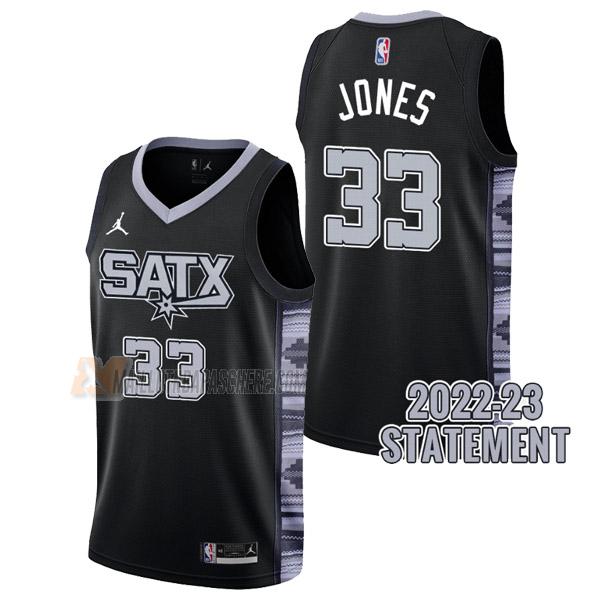 maillot tre jones san antonio spurs de 33 homme noir statement edition 2023