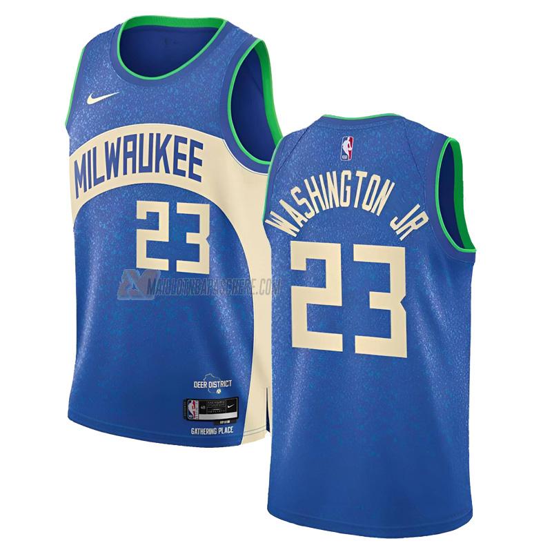 maillot tyty washington jr milwaukee bucks de 23 homme bleu city edition 2023-24