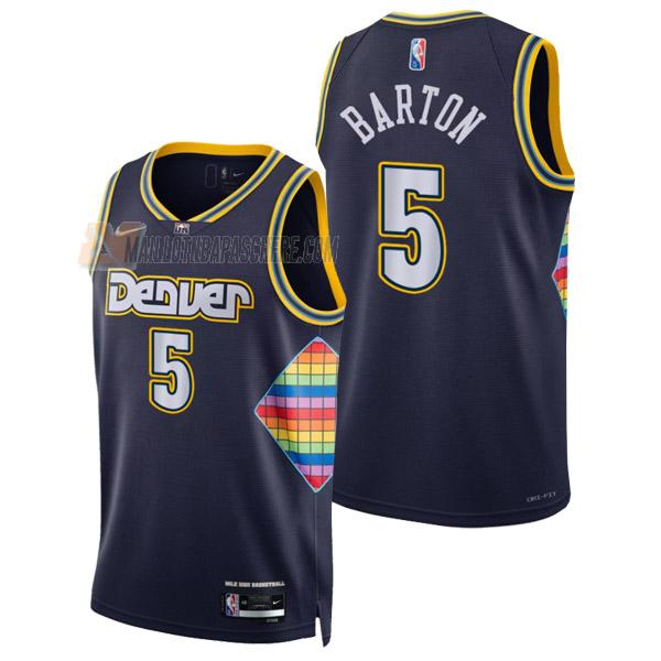 maillot will barton denver nuggets de 5 homme bleu marine city edition 2022