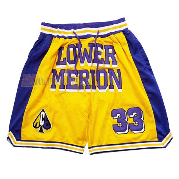 shorts de basket kobe bryant de jaune lower merion